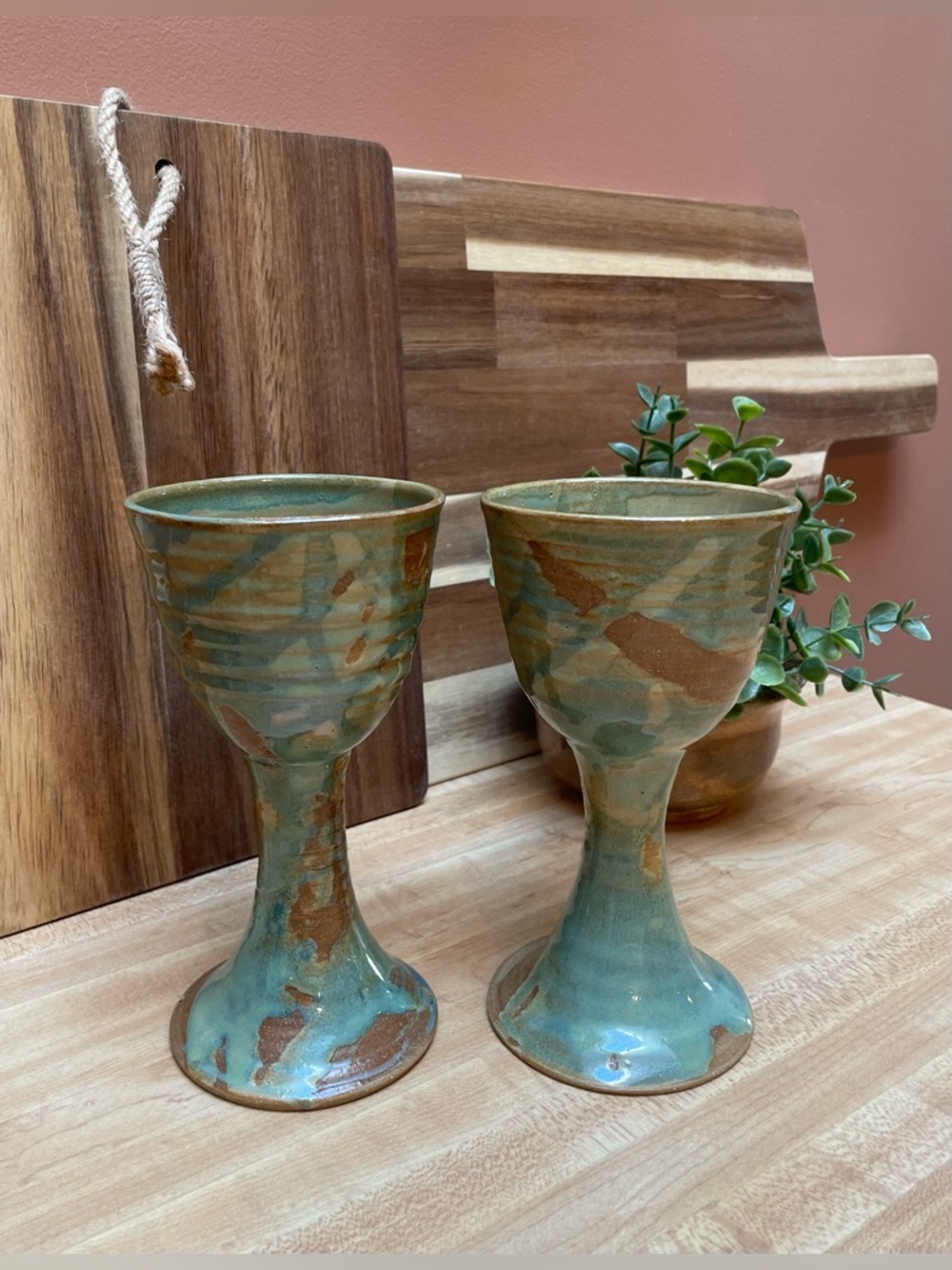 Studio Pottery Textured Glaze Goblet Set